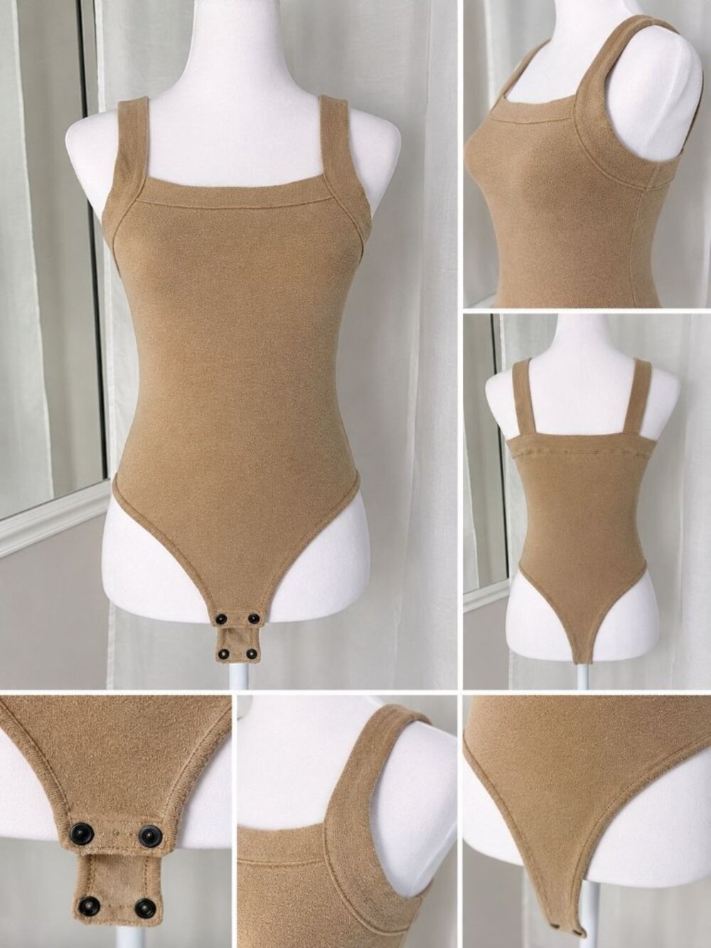 Abercrombie & Fitch Womens Beige Ribbed Knit Bodysuit With Snap Closure - Size S
